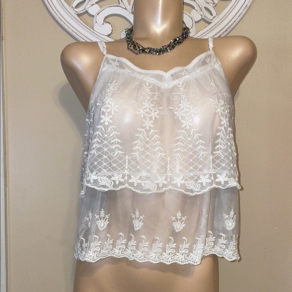 American Eagle Outfitters Tops - American Eagle Outfitters women’s large tank cami top White Embroidered sheer